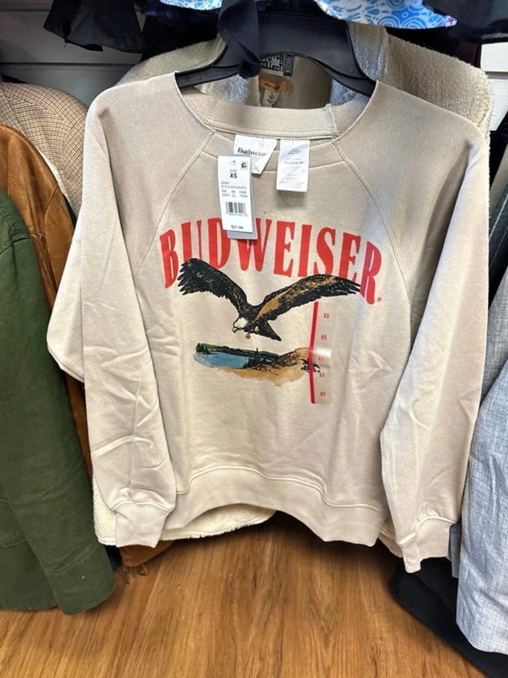 Budweiser King of Beers Eagle Logo Crewneck Sweatshirt Gray XS